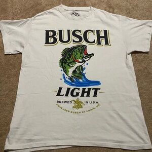 Busch Light White Tee T-Shirt Short Sleeve White with Bass Logo Medium